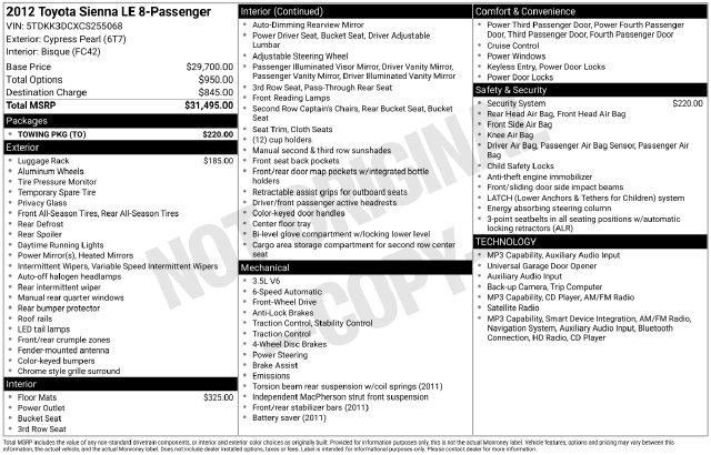 2012 Toyota Sienna LE V6 8 Passenger for sale in Cockeysville, MD
