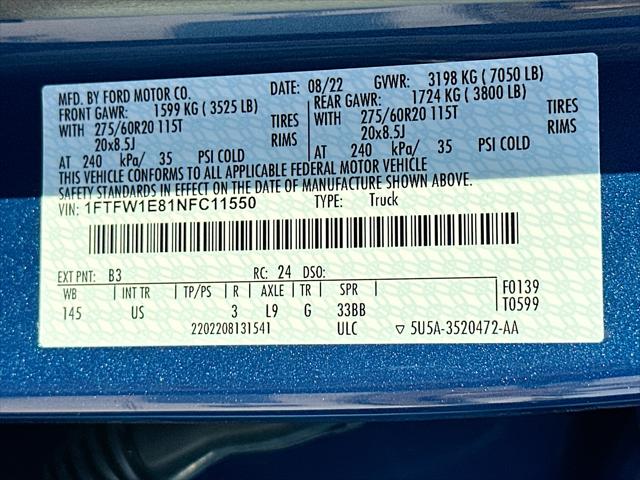 2022 Ford F-150 XL/XLT/LARIAT/King Ranch/Platinum/Limited/Tremor