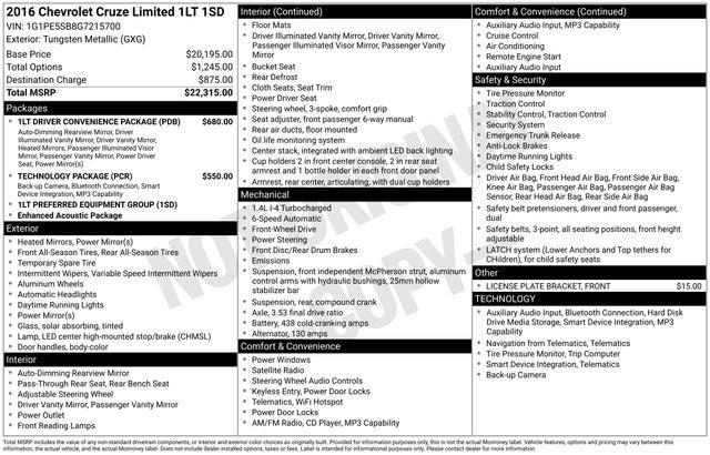 2016 Chevrolet Cruze Limited 1LT Auto 2016 Chevrolet Cruze Limited 1LT Auto