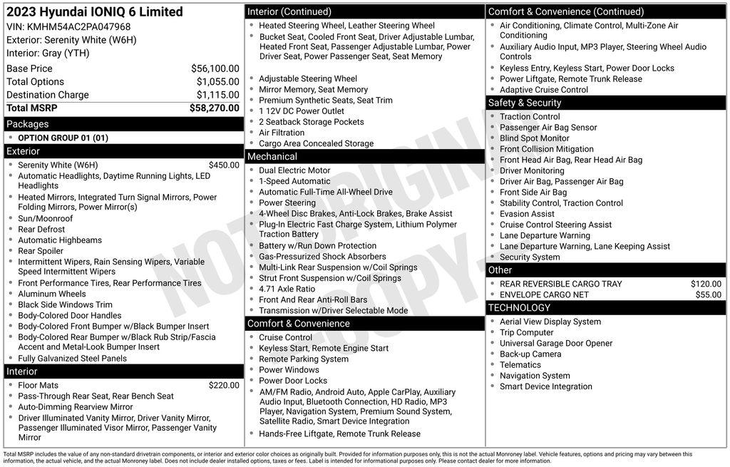 Used 2023 Hyundai IONIQ 6 Limited with VIN KMHM54AC2PA047968 for sale in Albany, NY