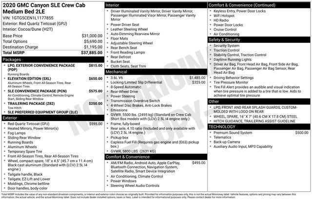 2020 GMC Canyon 2WD Crew Cab Short Box SLE