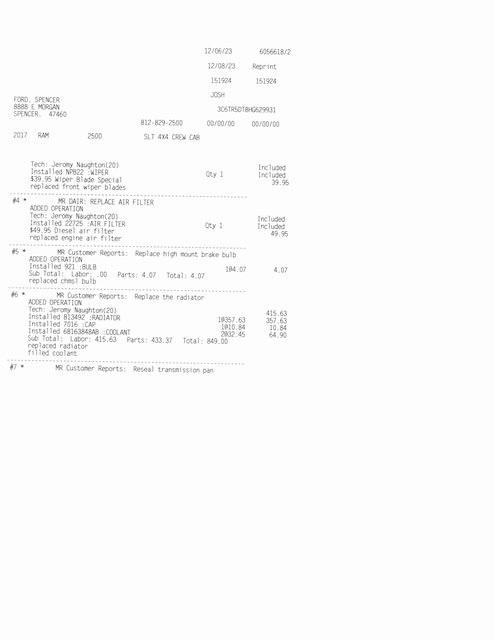 2017 Ram 2500 SLT Crew Cab 4x4 64 Box