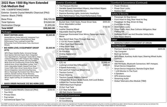 2022 Ram 1500 Big Horn Quad Cab 4x4 64 Box