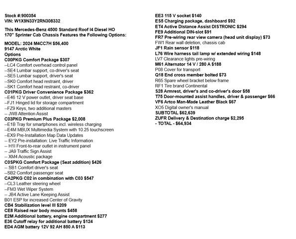 2024 Mercedes-Benz Sprinter 4500 Chassis Standard Roof 4-Cyl Diesel HO