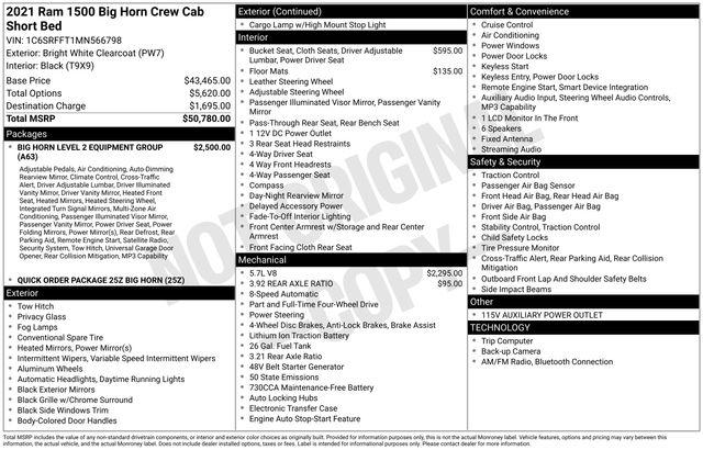 2021 Ram 1500 Big Horn Crew Cab 4x4 5'7" Box