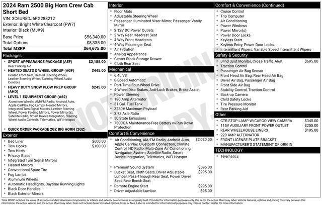 2024 RAM Ram 2500 RAM 2500 BIG HORN CREW CAB 4X4 64 BOX