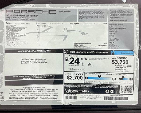 2024 Porsche 718 Boxster Style Edition