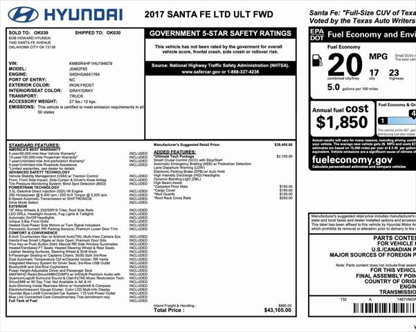 2017 Hyundai Santa Fe Limited Ultimate