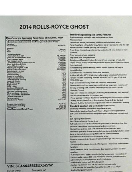2014 Rolls-Royce Ghost Sedan 4D