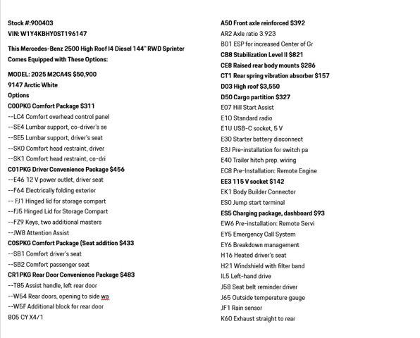 2025 Mercedes-Benz Sprinter 2500 Standard Roof 4-Cyl Diesel