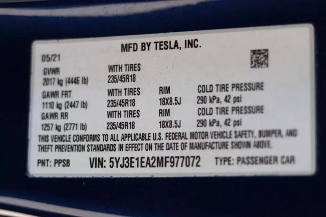 2021 Tesla Model 3 Standard Range Plus Rear-Wheel Drive