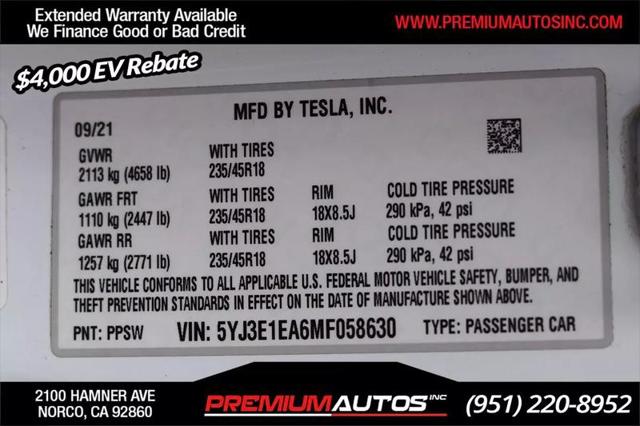 2021 Tesla Model 3 Standard Range Plus Rear-Wheel Drive