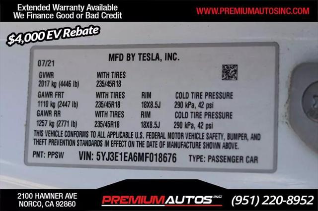 2021 Tesla Model 3 Standard Range Plus Rear-Wheel Drive