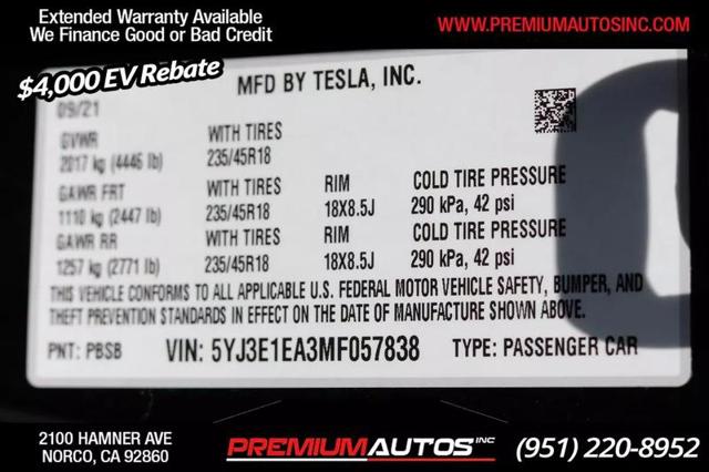 2021 Tesla Model 3 Standard Range Plus Rear-Wheel Drive