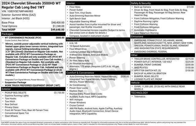 2024 Chevrolet Silverado 3500HD 4WD Regular Cab Long Bed Work Truck