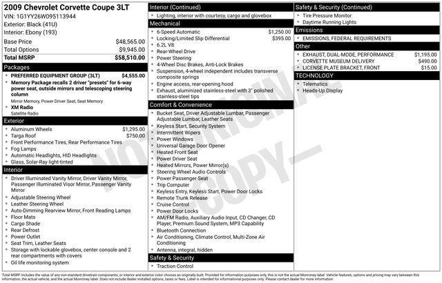 2009 Chevrolet Corvette w/3LT