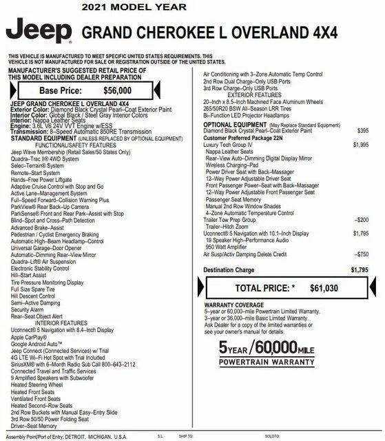 2021 Jeep Grand Cherokee L Overland 4x4