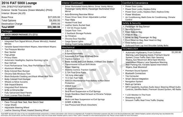 2016 Fiat 500X Lounge for sale in Cockeysville, MD