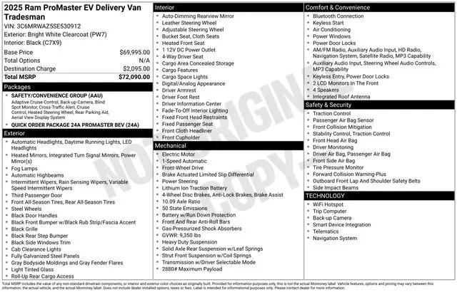 2025 Ram ProMaster Step Van Super High Roof 159" WB EXT