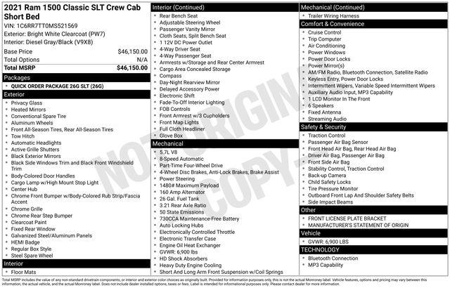 2021 RAM 1500 Classic SLT Crew Cab 4x4 64 Box