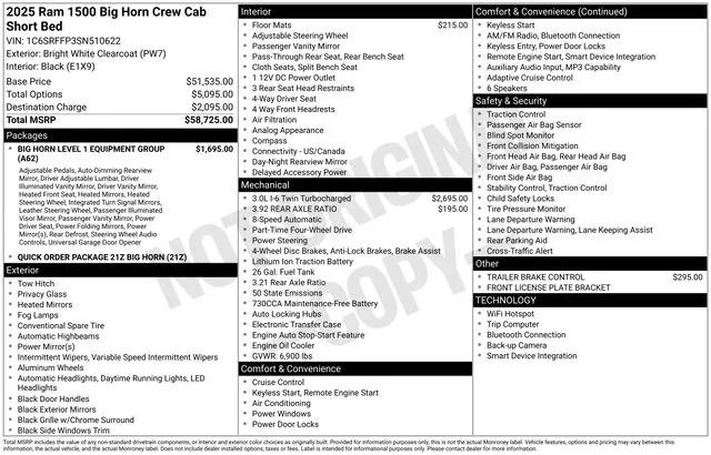 2025 RAM 1500 Big Horn Crew Cab 4x4 57 Box 2025 RAM 1500 Big Horn Crew Cab 4x4 57 Box