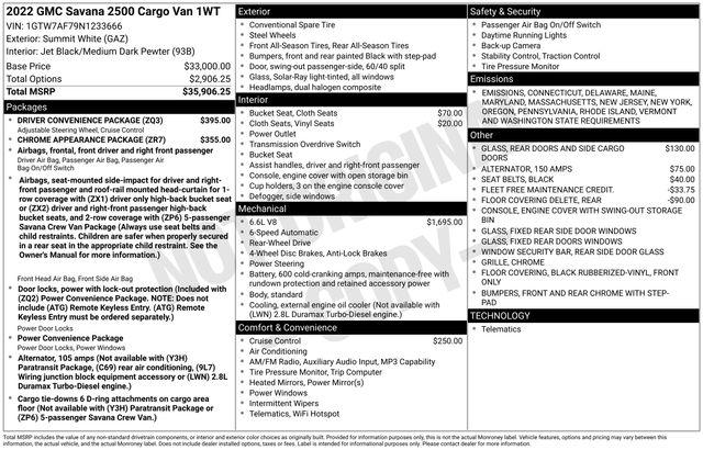 2022 GMC Savana Cargo RWD 2500 Regular Wheelbase Work Van