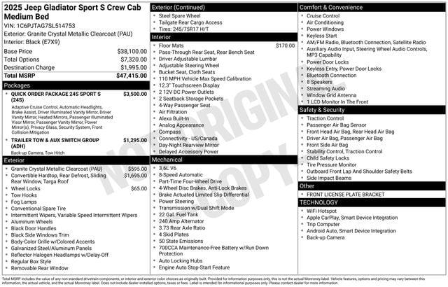 2025 Jeep Gladiator GLADIATOR SPORT S 4X4