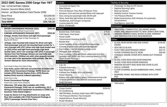2022 GMC Savana Cargo RWD 2500 Regular Wheelbase Work Van