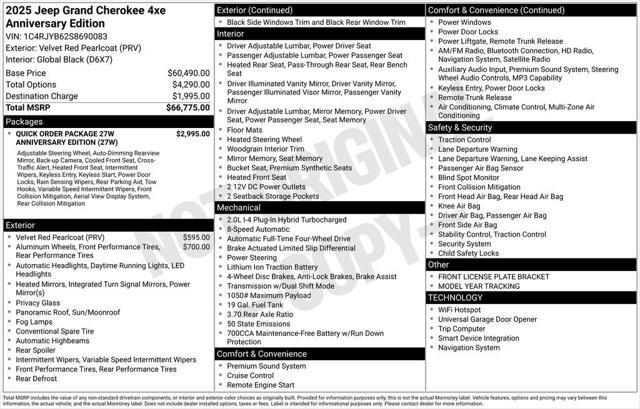 2025 Jeep Grand Cherokee 4xe GRAND CHEROKEE ANNIVERSARY EDITION 4xe 2025 Jeep Grand Cherokee 4xe GRAND CHEROKEE ANNIVERSARY EDITION 4xe