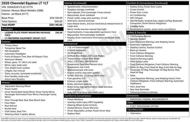 2020 Chevrolet Equinox AWD LT 1.5L Turbo