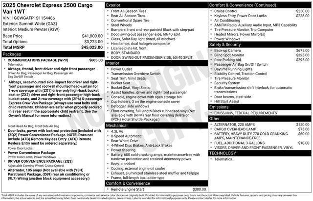 2025 Chevrolet Express Cargo Van RWD 2500 Regular Wheelbase WT