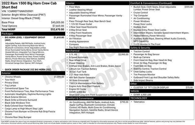 2022 RAM 1500 Big Horn Crew Cab 4x2 57 Box