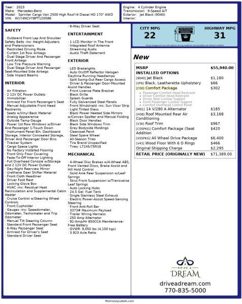 2023 Mercedes-Benz Sprinter 2500 High Roof 4-Cyl Diesel HO