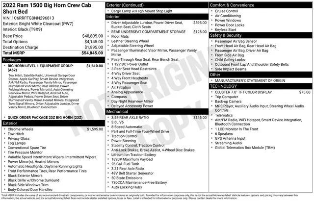 2022 Ram 1500 Big Horn Crew Cab 4x4 57 Box