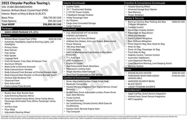 2022 Chrysler Pacifica Touring L AWD
