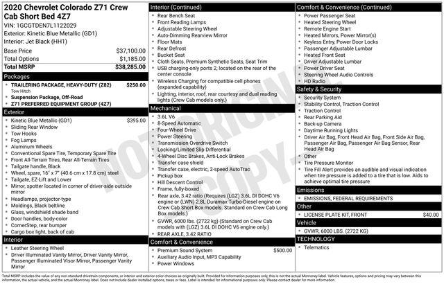 2020 Chevrolet Colorado 4WD Crew Cab Short Box Z71