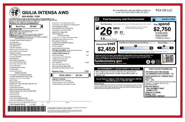 2025 Alfa Romeo Giulia GIULIA INTENSA AWD 2025 Alfa Romeo Giulia GIULIA INTENSA AWD