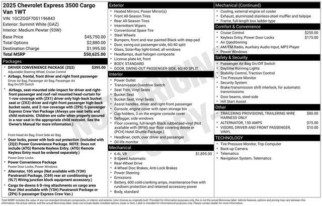 2025 Chevrolet Express Cargo Van RWD 3500 Regular Wheelbase WT
