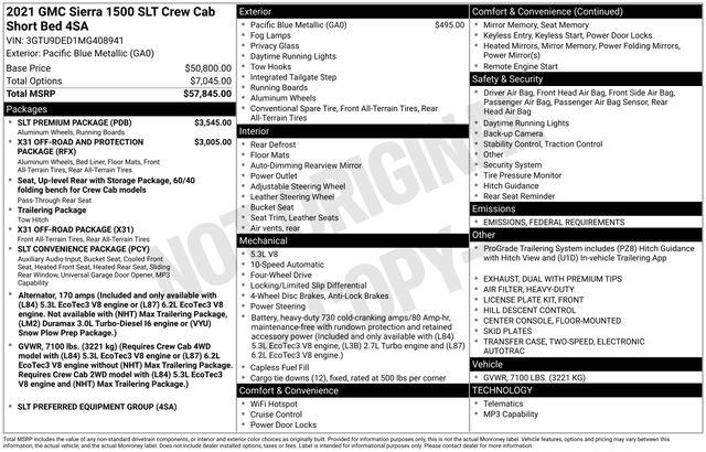 2021 GMC Sierra 1500 4WD Crew Cab Short Box SLT