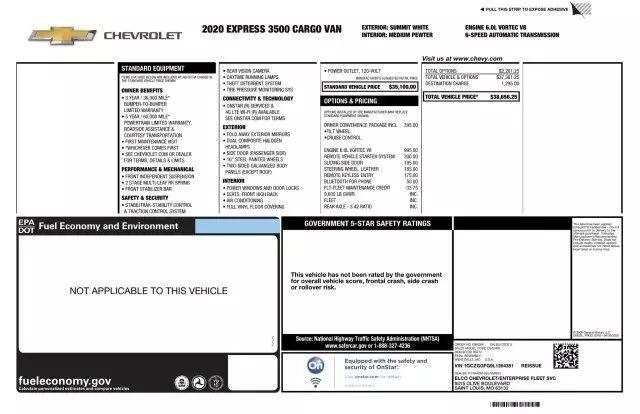2020 Chevrolet Express Cargo Van RWD 3500 Regular Wheelbase WT