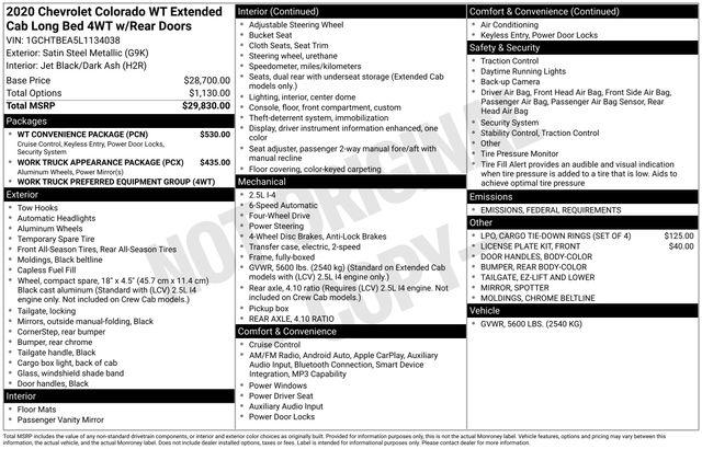 2020 Chevrolet Colorado 4WD Extended Cab Long Box WT