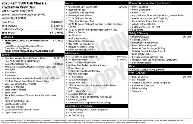 2025 RAM Ram 3500 Chassis Cab RAM 3500 TRADESMAN CREW CAB CHASSIS 4X4 60 CA 2025 RAM Ram 3500 Chassis Cab RAM 3500 TRADESMAN CREW CAB CHASSIS 4X4 60 CA