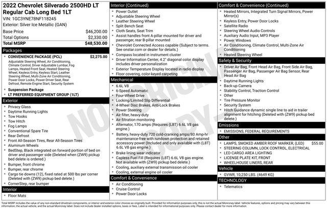 2022 Chevrolet Silverado 2500HD 4WD Regular Cab Long Bed LT