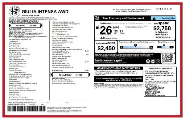 2025 Alfa Romeo Giulia GIULIA INTENSA AWD 2025 Alfa Romeo Giulia GIULIA INTENSA AWD