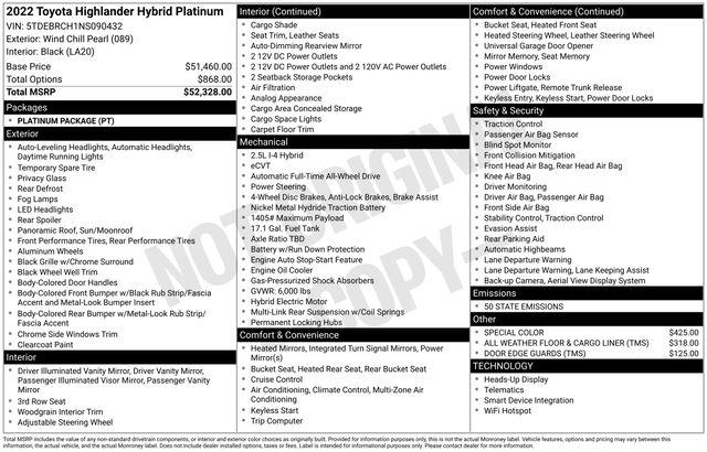 2022 Toyota Highlander Hybrid Platinum