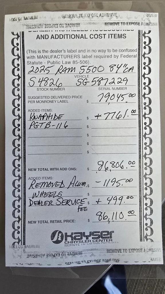 2025 RAM Ram 5500 Chassis Cab RAM 5500 TRADESMAN CHASSIS REGULAR CAB 4X4 84 CA