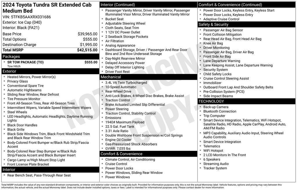 Ice Cap 2024 Toyota Tundra Pickup Truck 4X2 Automatic