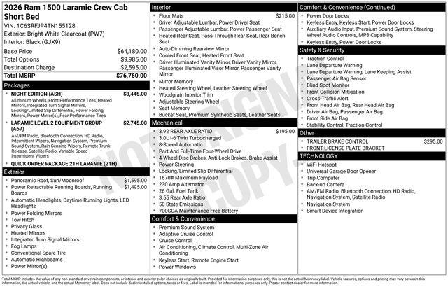 2026 RAM Ram 1500 RAM 1500 LARAMIE CREW CAB 4X4 57 BOX 2026 RAM Ram 1500 RAM 1500 LARAMIE CREW CAB 4X4 57 BOX