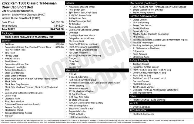 2022 RAM 1500 Classic Tradesman Crew Cab 4x4 57 Box