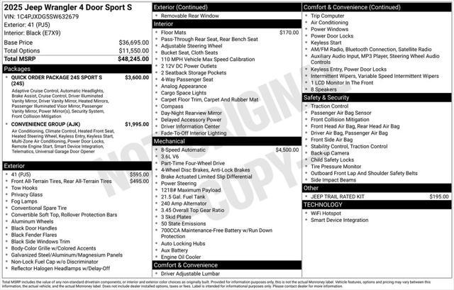 2025 Jeep Wrangler WRANGLER 4-DOOR SPORT S
